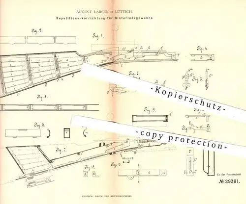 original Patent - August Larsen , Lüttich  1883 , Hinterladegewehre | Gewehr , Waffen , Jagd , Militär , Maschinengewehr