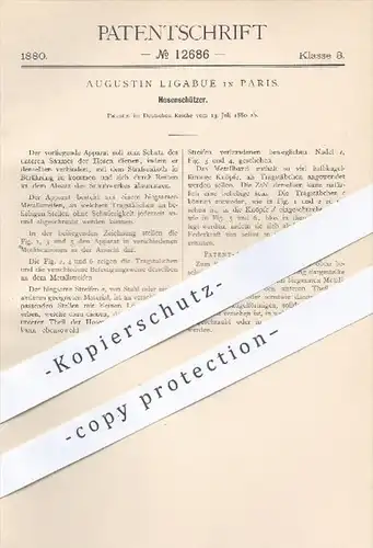 original Patent - Augustin Ligabue , Paris , 1880 , Hosenschützer gegen Schmutz | Hose , Hosen , Kleidung , Schneider !!