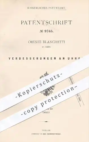 original Patent - Oreste Blanchetti in Paris , 1879 , Uhr , Uhren | Unruhen , Uhrmacher , Uhrwerk , Taschenuhr , Wecker