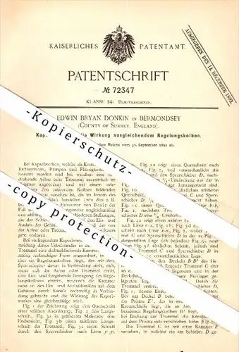 Original Patent - E. B. Donkin in Bermondsey , County of Surrey , 1892 , Apparatus for steam engine !!!