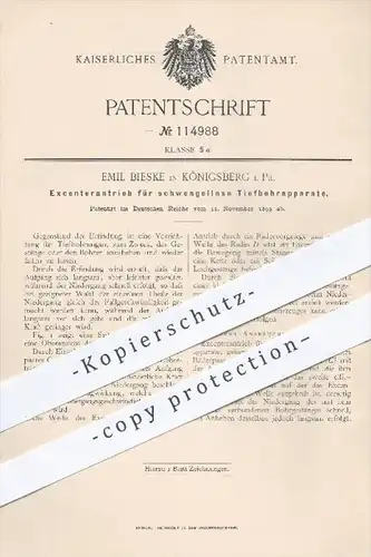 original Patent - Emil Bieske , Königsberg , 1899 , Excenterantrieb für schwengellose Tiefbohrer , Bohrer , Bohrmaschine