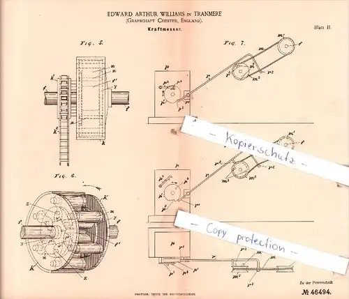 Original Patent  -  E. A. Williams in Tranmere , Grafschaft Chester, England , 1888 ,  Kraftmesser !!!