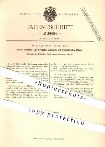 original Patent - H. B. Albrecht in Leipzig , 1883 , Durch Luft bewegtes Lebensrad mit Bildern , Bild , Bilder , Sport !