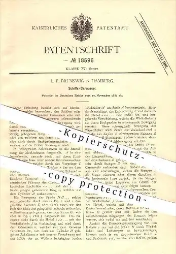 original Patent - L. F. Brunswig , Hamburg , 1881 , Schiffs - Karussell , Rummel , Jahrmarkt , Schiff , Freizeit , Sport