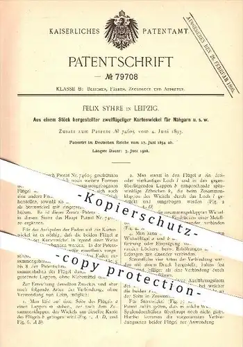 original Patent - Felix Syhre in Leipzig , 1894 , zweiflügeliger Kartenwickel für Nähgarn , Garn , Zwirn !!!