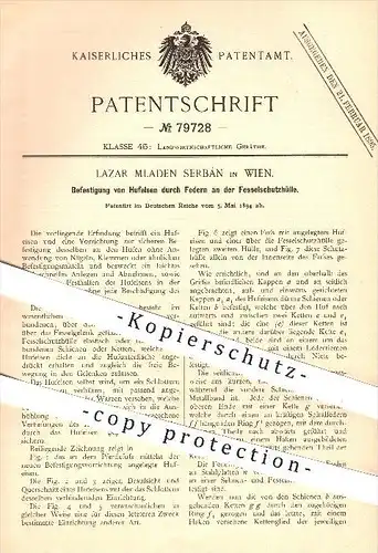 original Patent - Lazar Mladen Serbán in Wien , 1894 , Befestigung von Hufeisen , Pferd , Pferde , Schmied !!!
