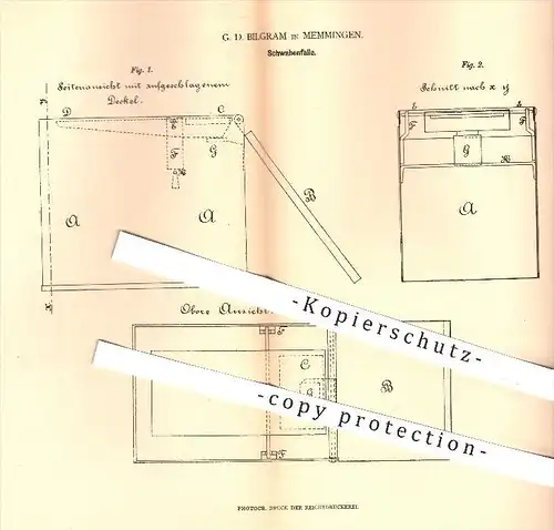 original Patent - G. D. Bilgram in Memmingen  , 1879 , Schwabenfalle , Schädlinge , Falle , Schwaben , Landwirtschaft !!