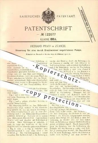 original Patent - Richard Pfaff in Zürich , 1900 , Steuerung für Pumpe , Pumpen , Druckwasser , Druck , Wasser !!!