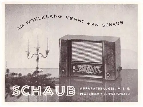 original Werbung - 1941 - Schaub Apparatebau in Pforzheim , Schwarzwald , Radio , Volksempfänger !!!