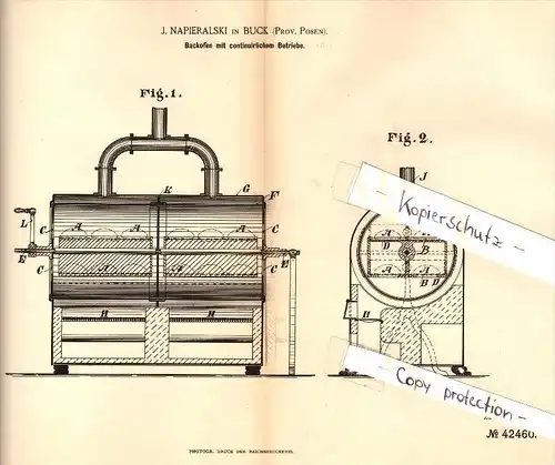 Original Patent - J. Napieralski in Buck / Buk i. Posen , 1887 , Backofen , Bäckerei , Bäcker !!!