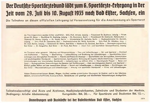 original Werbung - 1935 , Bad Elster i. Sachsen , Sportärzte - Lehrgang , Arzt , Kur , Krankenhaus , Apotheke !!!