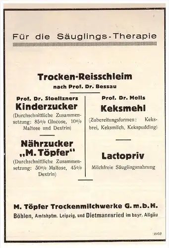 original Werbung - 1935 , Säuglings - Therapie ,M. Töpfer in Böhlen b. Leipzig , Arzt , Kur , Krankenhaus , Apotheke !!!