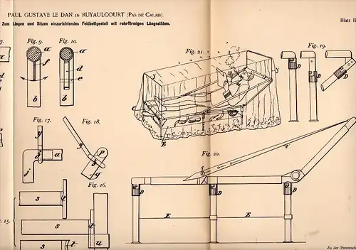 Original Patentschrift - P.G. le Dan dans Ruyaulcourt , Pas de Calais , 1893 , Cadre pour les lits, militaire !!!