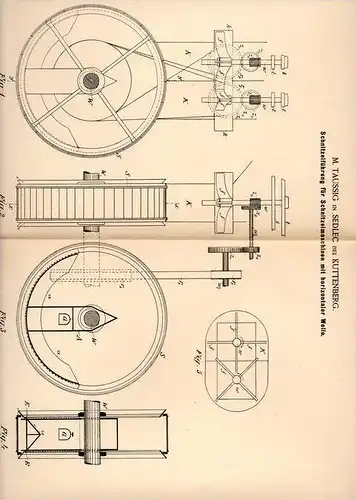 Original Patentschrift - M. Taussig in Sedlec b. Kuttenberg / Kutná Hora , 1888 , Schnitzelmaschine , Zucker , Rüben !!!