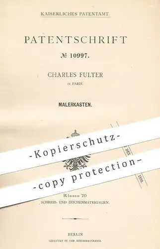 original Patent - Charles Fulter , Paris , Frankreich 1880 | Malerkasten | Maler , Künstler , Farben , Malerei , Koffer