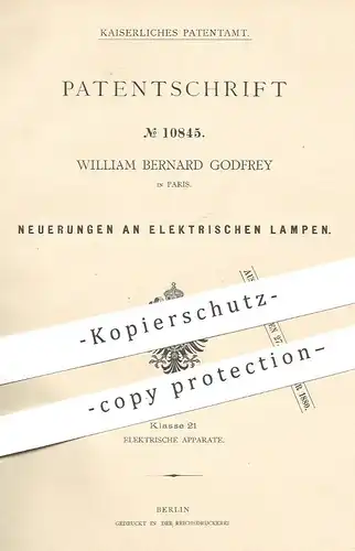 original Patent - William Bernard Godfrey , Paris , Frankreich , 1880 , elektrische Lampe | Lampen , Elektriker , Strom