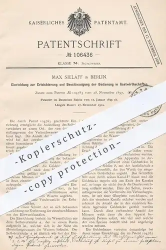 original Patent - Max Sielaff , Berlin , 1899 , Verkaufsautomat | Automat mit Geldeinwurf | Kasse , Verkauf , Vertrieb