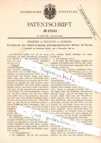 Original Patent - Eugenio de Zuccato in London , 1883 ,  Uebertragung photographischer Bilder !!!
