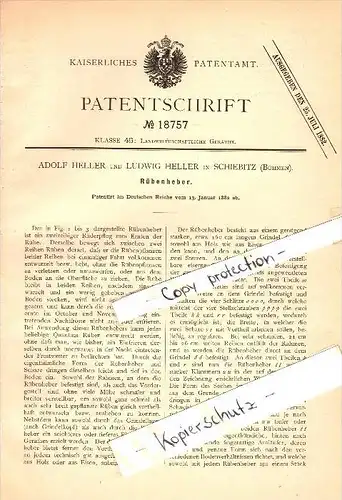 Original Patent - Adolf Heller in Schiebitz in Böhmen , 1882 , Rübenheber , Schibitz , Landwirtschaft !!