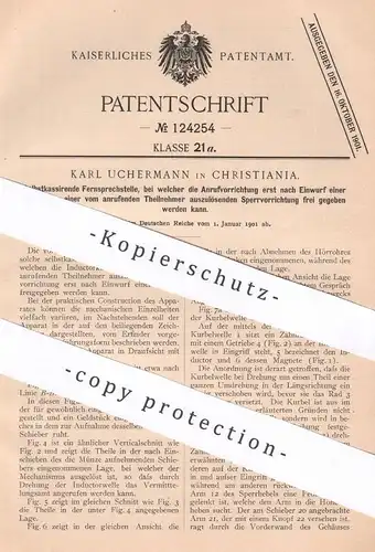 original Patent - Karl Uchermann , Christiania , 1901 , Fernsprechstelle | Fernsprecher mit Münzeinwurf | Telefon !!