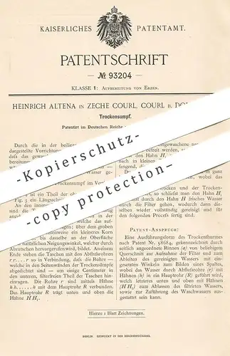 original Patent - Heinrich Altena , Zeche Courl , Dortmund , 1896 , Trockensumpf | Kohle , Kohle | Sumpf , Filter , Erz