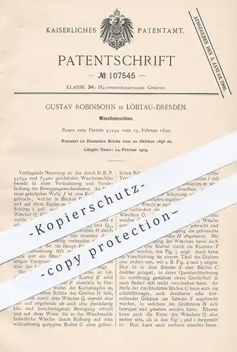 original Patent - Gustav Robinsohn , Dresden / Löbtau 1898 , Waschmaschine | Wäsche Waschen | Wäscherei , Waschmaschinen