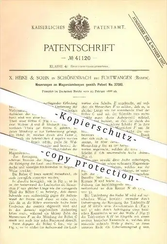 original Patent - X. Heine & Sohn , Schönenbach bei Furtwangen , 1886 , Magnesiumlampe , Lampe , Magnesium , Beleuchtung