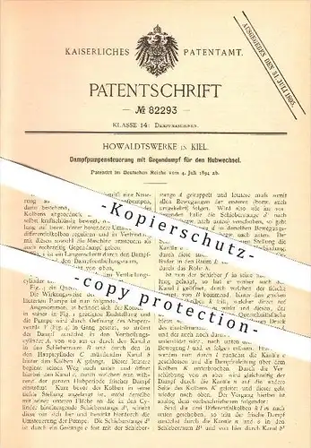 original Patent - Howaldtswerke in Kiel , 1894 , Dampfpumpensteuerung , Dampfmaschinen , Dampfpumpen , Pumpen !!!