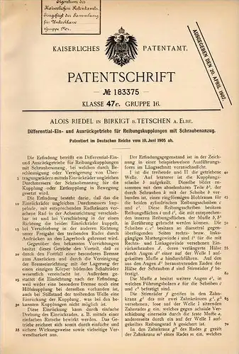 Original Patentschrift - Alois Riedel in Tetschen / Decin , 1905 , Deifferential - Getriebe !!!