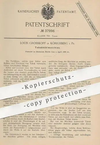 original Patent - Louis Grosskopf , Königsberg , Preussen , 1886 , Tabakkühlmaschine | Tabak - Kühlung | Zigarren !!