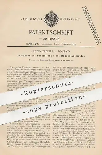 original Patent - Jacob Steiger , London , England , 1898 , Magnesiacement - Herstellung | Chlor , Magnesium , Chemie