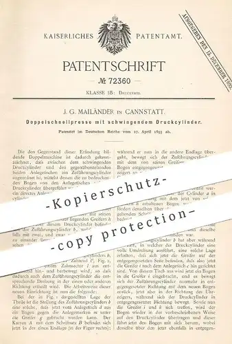 original Patent - J. G. Mailänder , Stuttgart / Cannstatt , 1893 , Doppelschnellpresse | Schnellpresse , Presse , Druck