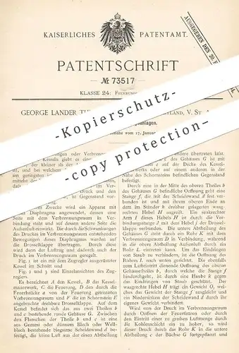 original Patent - George Lander Thiell , Baltimore , Maryland , USA , 1893 , Zugregelung für Feuerungen | Feuerung Ofen