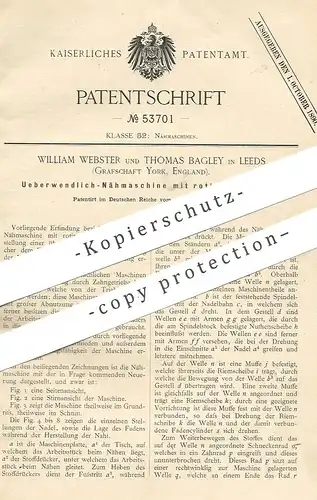 original Patent - William Webster , Thomas Bagley , Leeds , York , England , 1889 , Nähmaschine mit rotierender Nadel !!