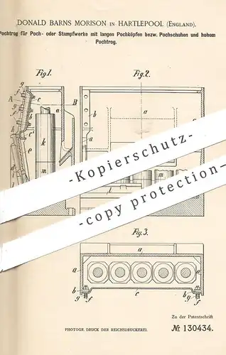 original Patent - Donald Barns Morison , Hartlepool , England , 1901 , Pochtrog zum Zerkleinern von Erz | Erze , Mineral