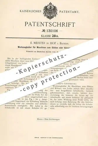 original Patent - E. Meister , Hof / Bayern , 1901 , Werkzeugschalter für Maschine zum Glätten von Leder | Gerber !!