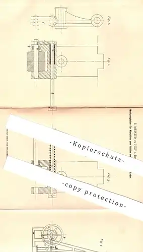 original Patent - E. Meister , Hof / Bayern , 1901 , Werkzeugschalter für Maschine zum Glätten von Leder | Gerber !!