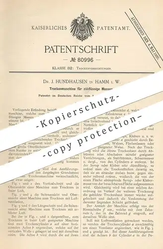 original Patent - Dr. J. Hundhausen , Hamm / Dortmund , 1894 , Trockenmaschine für zähe Massen | Kleber , Leim , Sirup !