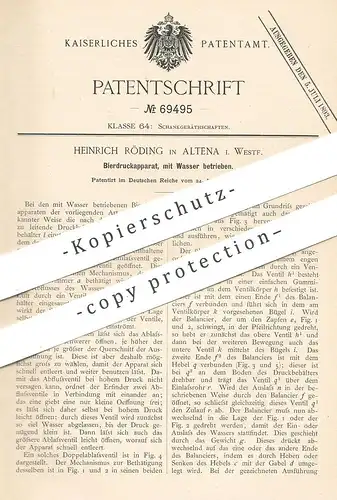 original Patent - Heinrich Röding , Altena / Westfalen / Dortmund , 1892 , Bierdruckapparat | Zapfanlage , Bier !!!