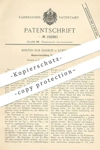 original Patent - Kristen Noe Harboe , Kopenhagen , Dänemark 1898 , Absperrvorrichtung für Wasser - Abfluss | WC Kloset