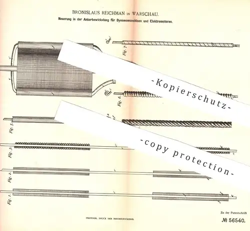 original Patent - Bronislaus Rejchman , Warschau , 1890 , Ankerbewickelung an Dynamomaschine u. Elektromotor | Motor !!!