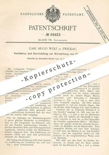 original Patent - Carl Hugo Wolf , Zwickau , 1892 , Zündstreifen für Feuerzeug | Zündfeuerzeug , Zünder , Zündung !!