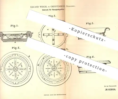 original Patent - Eduard Weigel , Greiffenberg / Schlesien / Uckermark , Untersatz für Flüssigkeitsgefäße | Bier - Glas