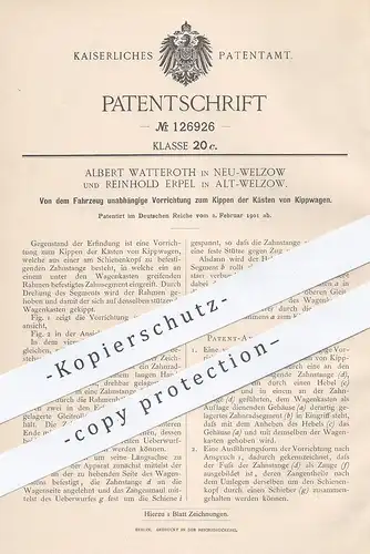 original Patent - Albert Watteroth , Reinhold Erpel , Welzow / Cottbus , Dresden , 1901 , Kippen der Kästen v. Kippwagen