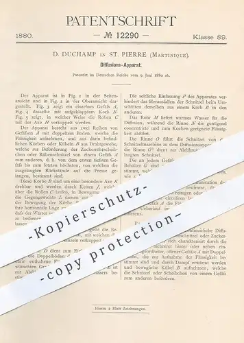 original Patent - D. Duchamp , St. Pierre , Martinique , 1880 , Diffusions-Apparat | Zucker , Rüben , Zuckerfabrik !!!