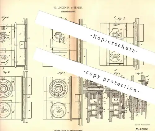 original Patent - G. Lindener , Berlin , 1887 , Sicherheitsschloss | Schloss mit Buchstaben - Code | Schlosser !!!