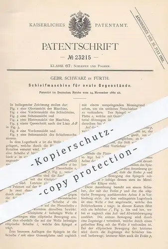 original Patent - Gebr. Schwarz , Fürth , 1882 , Schleifmaschine für ovale Gegenstände | Schleifen , Polieren | Holz !