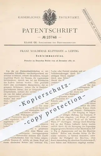 original Patent - Franz Woldemar Klipphahn , Leipzig , 1882 , Schleimmaschine für Schlachter , Fleischer | Schlachterei