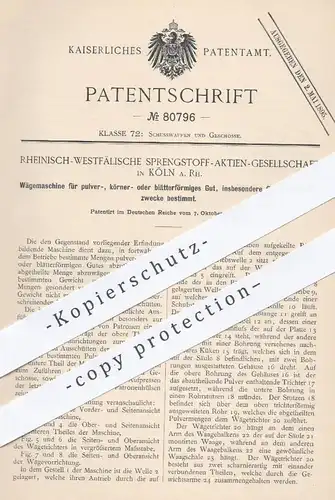 original Patent - Rheinisch Westfälische Sprengstoff AG Köln / Rhein , 1894 , Wägemaschine für Patronen für Waffen !!