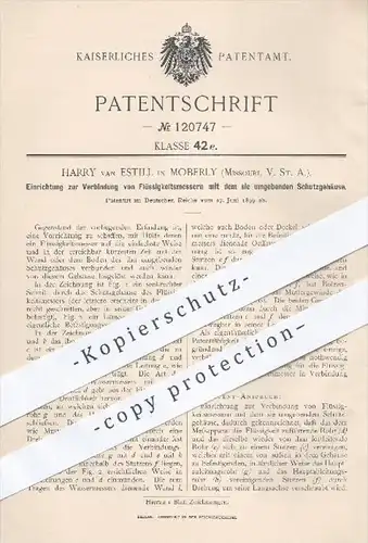 original Patent - Harry van Estill , Moberly , Missouri , USA , 1899 , Verbindung der Flüssigkeitsmesser , Messapparat !